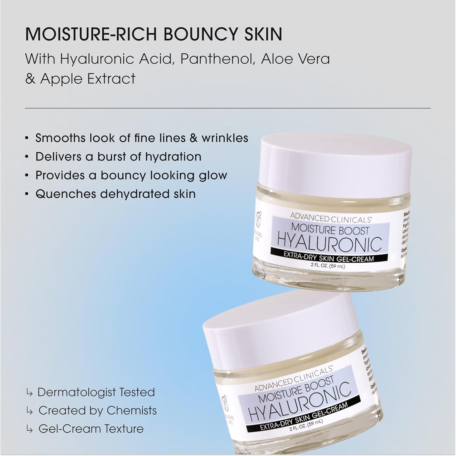 image:imageAdvanced Clinicals Hyaluronic Acid Face Moisturizer Gel Cream Hyaluronic Acid Body Cream 2pc Hydrating Skincare Set For Women amp Men To Reduce Appearance Of Dry Skin Wrinkles amp Fine Lines 2pc SetHyaluronic Acid Facial Cream