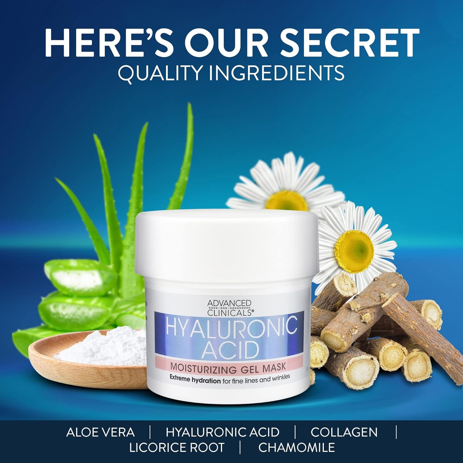 image:imageAdvanced Clinicals Hyaluronic Acid Gel Facial Mask Skin Care Treatment Brightening Hydrating Anti Aging Face Mask amp Moisturizer Helps Transform Dry Skin WCollagen Chamomile amp Aloe Vera 5 Fl OzHyaluronic Gel Face Mask