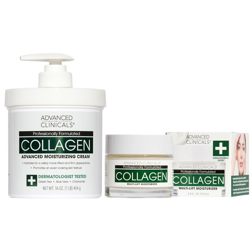 image:imageAdvanced Clinicals Hyaluronic Acid Face Moisturizer Gel Cream Hyaluronic Acid Body Cream 2pc Hydrating Skincare Set For Women amp Men To Reduce Appearance Of Dry Skin Wrinkles amp Fine Lines 2pc SetCollagen Face Body Cream