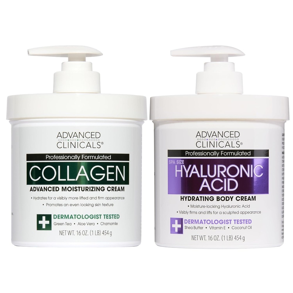 image:imageAdvanced Clinicals Hyaluronic Acid Moisturizer Fragrance Free Collagen Cream Face Moisturizer amp Body Lotion 2pc Skincare Set For Women amp Men Helps Reduce Appearance Of Crepey Skin amp Dry Skin 2pcCollagen Hyaluronic Acid Cream Set