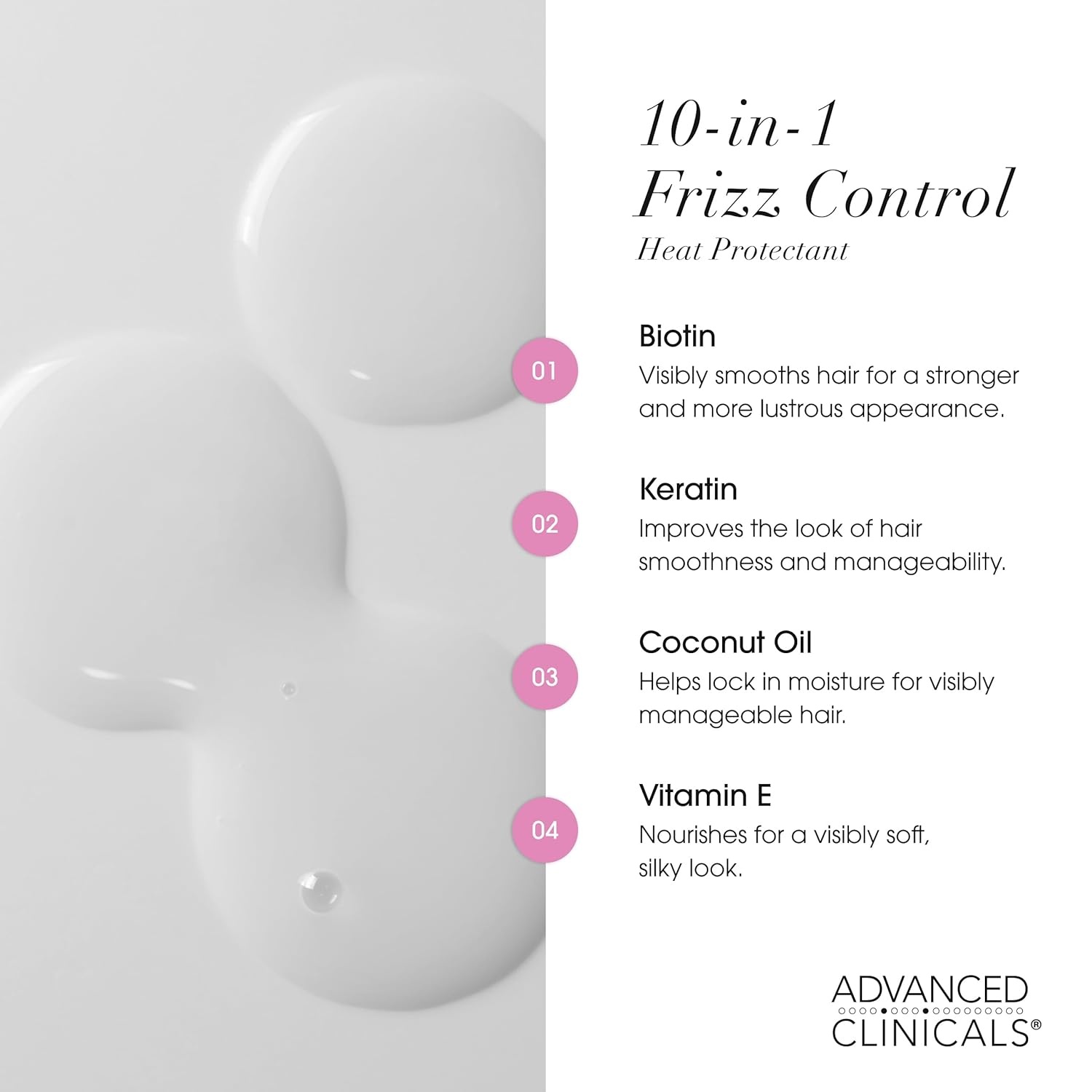 image:imageAdvanced Clinicals 10in1 AntiFrizz Hydrating Heat Protectant Hair Cream Coconut amp Bamboo Strengthen Detangle amp Smooth Dry Damaged Hair DEA Paraben SulfateFree Color Safe 75 Fl Oz10in1 AntiFrizz Hair Cream