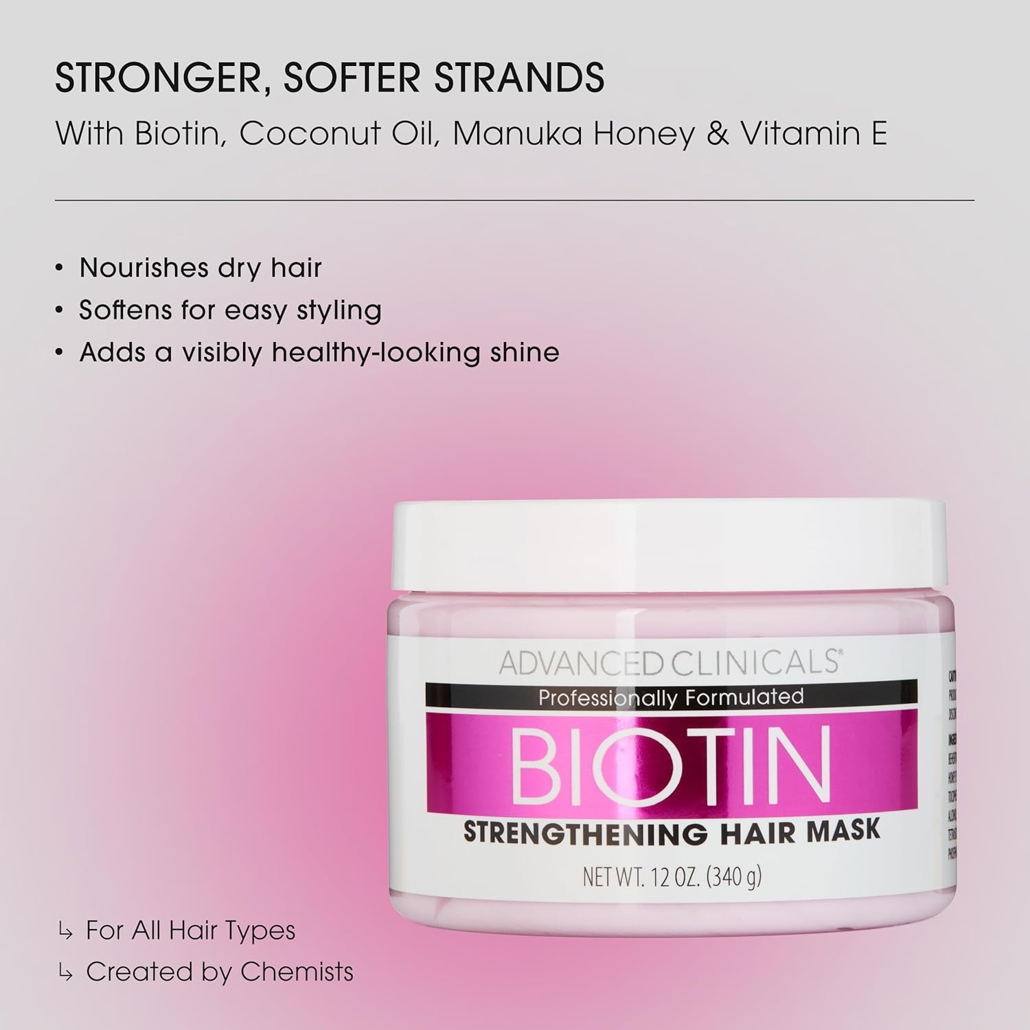 image:imageAdvanced Clinicals Biotin Hair Treatment AntiBreakage Repair Hair Mask Strengthen Broken ColorTreated Hair WRepairing Deep Conditioner Manuka Honey amp Caffeine Hydrating Mask Restores Weak HairBiotin AntiBreakage Hair Mask