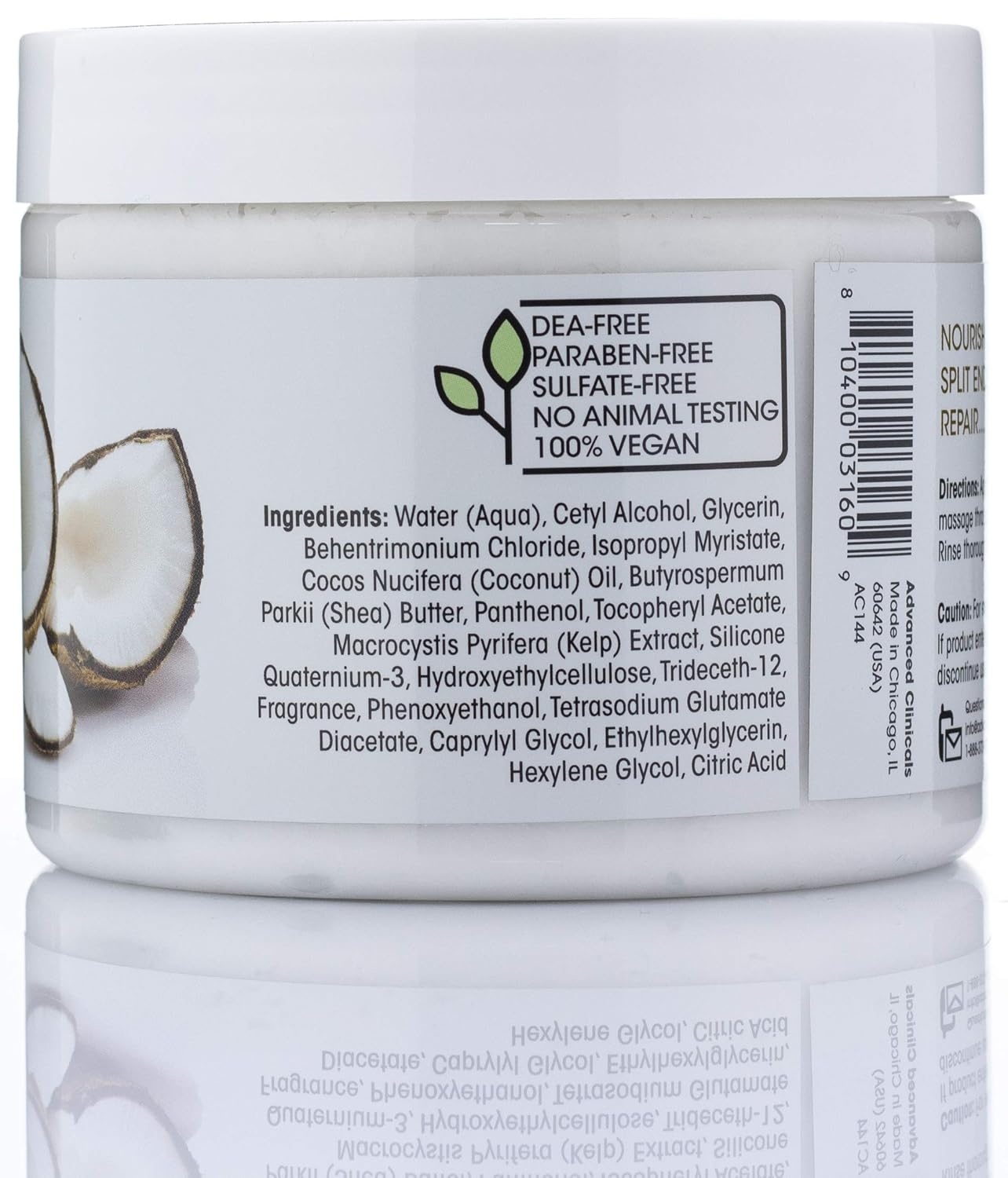 image:imageAdvanced Clinicals Coconut Oil Hair Mask Treatment Deep Hydration Hair Repair Mask Conditioner To Strengthen Dry ColorTreated Weak Hair amp Boost Hair Growth WShea Butter amp Kelp 12 Fl Oz