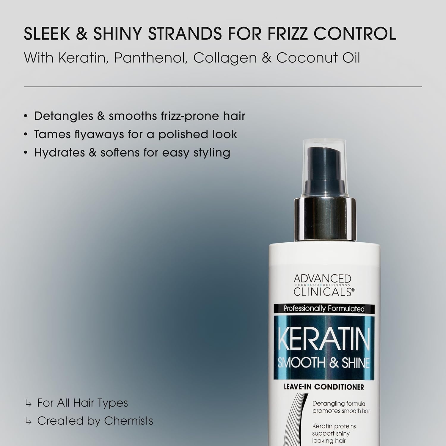 image:imageAdvanced Clinicals Keratin Detangler Spray Detangling Hair Spray for Strong Shiny Hair Lightweight Leavein Conditioner with Amino Acids Vitamin B5 Olive Oil Softens and Nourishes Hair 8 Fl Oz