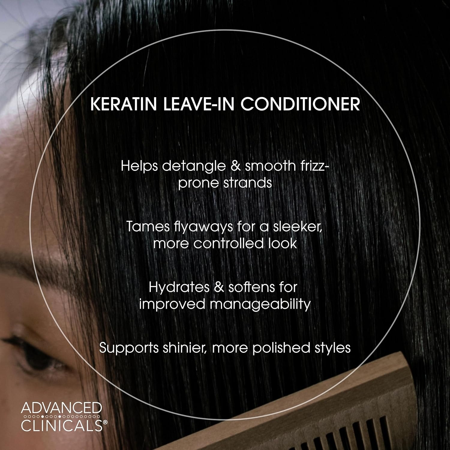 image:imageAdvanced Clinicals Keratin Detangler Spray Detangling Hair Spray for Strong Shiny Hair Lightweight Leavein Conditioner with Amino Acids Vitamin B5 Olive Oil Softens and Nourishes Hair 8 Fl Oz