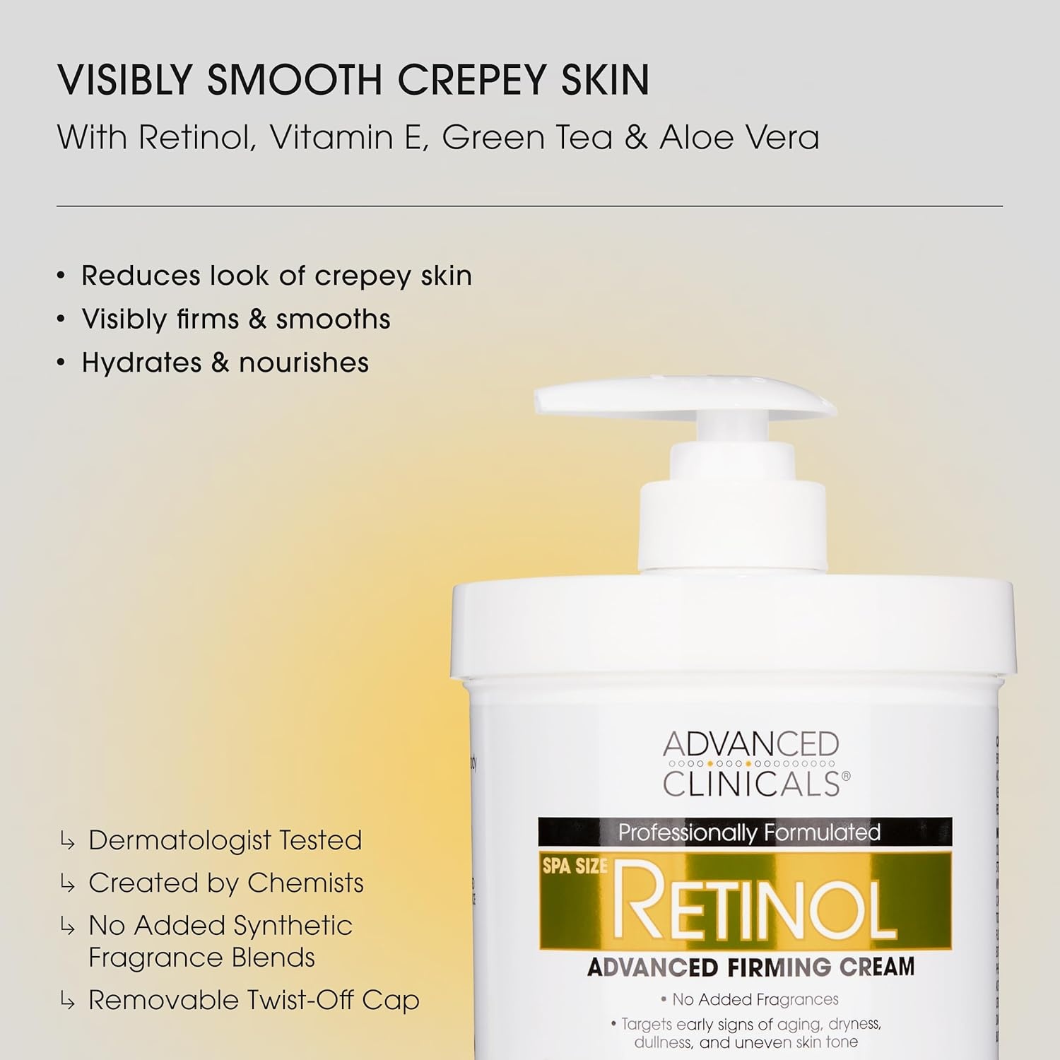 image:imageAdvanced Clinicals Retinol Body Lotion amp Face Moisturizer Visible Anti Aging Skin Care Retinol Body Cream For Women amp Men Targets Look Of Fine Lines Wrinkles amp Crepe Looking Dry Skin 16 Ounce1 Retinol Firming Body Cream