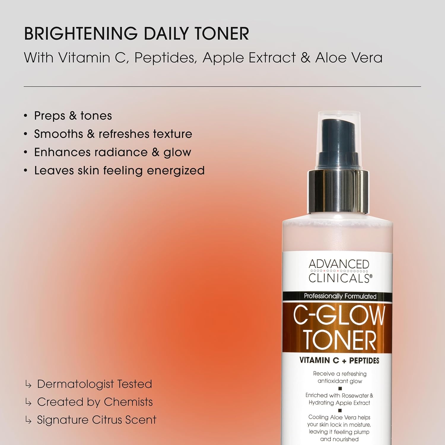 image:imageAdvanced Clinicals Vitamin C Glow Facial Mist Toner For Face W Rosewater Ferulic Acid amp Peptides Vitamin C Antioxidant Moisturizer Face Mist Provides Instant Skin Hydration NonGreasy 8 Fl OzVitamin C Toner