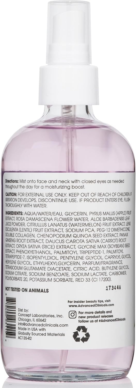 image:imageAdvanced Clinicals Vitamin C Glow Facial Mist Toner For Face W Rosewater Ferulic Acid amp Peptides Vitamin C Antioxidant Moisturizer Face Mist Provides Instant Skin Hydration NonGreasy 8 Fl OzCollagen Rosewater Mist