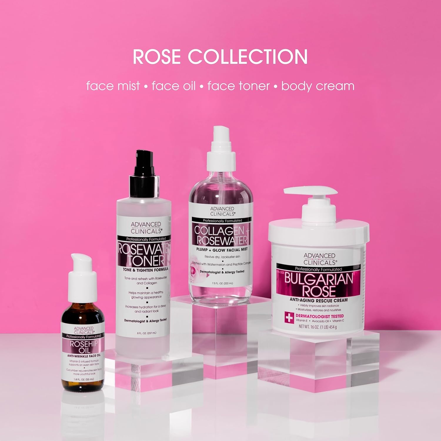 image:imageAdvanced Clinicals Vitamin C Glow Facial Mist Toner For Face W Rosewater Ferulic Acid amp Peptides Vitamin C Antioxidant Moisturizer Face Mist Provides Instant Skin Hydration NonGreasy 8 Fl OzCollagen Rosewater Mist