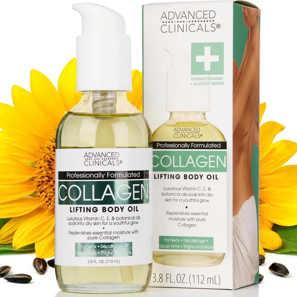 image:imageAdvanced Clinicals Hydrating Collagen Oil For Body amp After Shower Visible Anti Aging Moisturizing Collagen Body Oil For Women amp Men Helps Soften Appearance Of Crepe Skin amp Wrinkles 38 Fl OzCollagen Lifting Body Oil