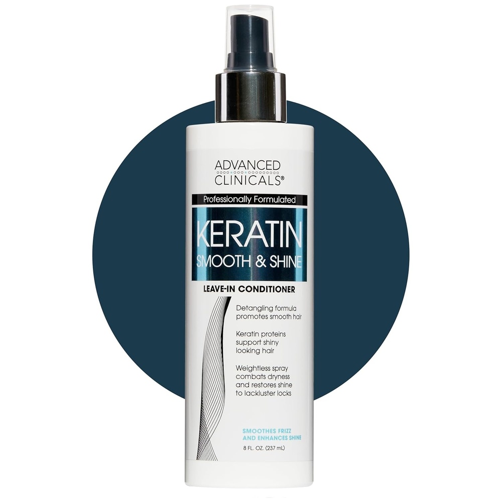 image:imageAdvanced Clinicals Keratin Detangler Spray Detangling Hair Spray for Strong Shiny Hair Lightweight Leavein Conditioner with Amino Acids Vitamin B5 Olive Oil Softens and Nourishes Hair 8 Fl Oz