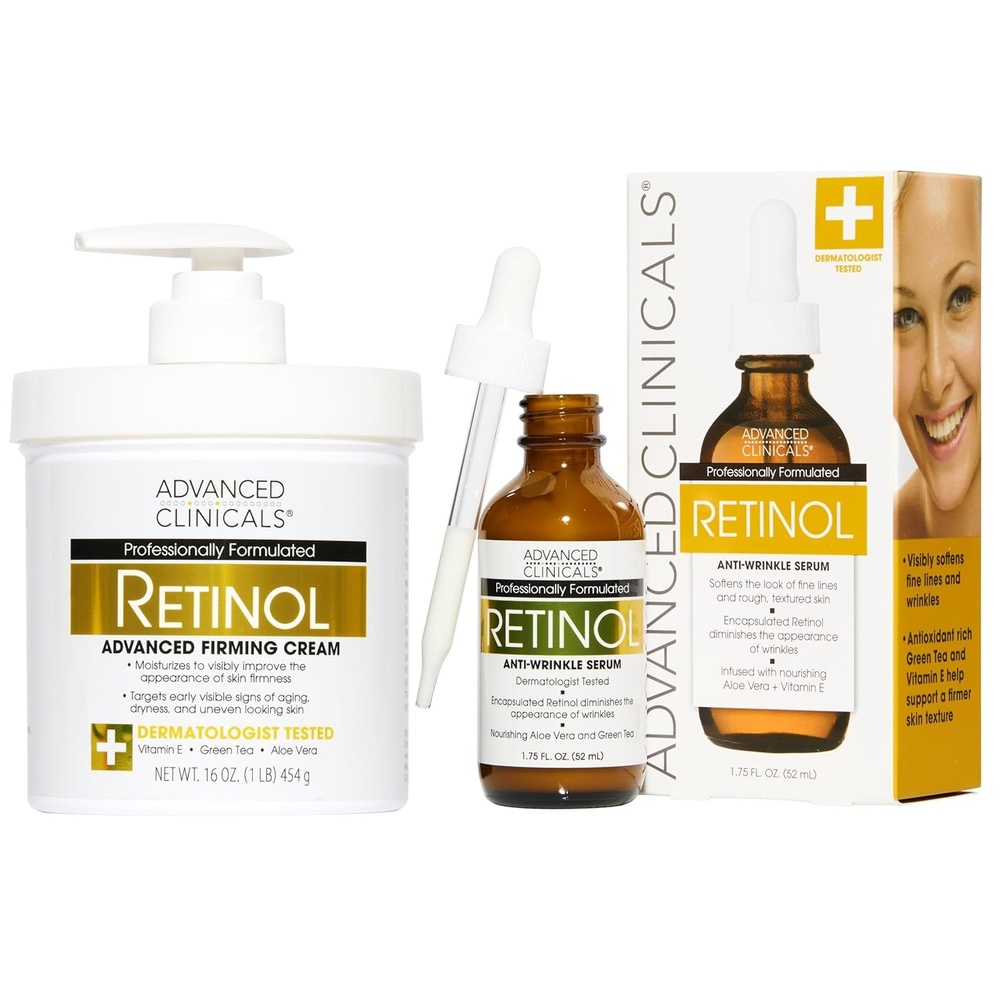 image:imageAdvanced Clinicals Retinol Body Lotion amp Face Moisturizer Visible Anti Aging Skin Care Retinol Body Cream For Women amp Men Targets Look Of Fine Lines Wrinkles amp Crepe Looking Dry Skin 16 OunceRetinol Cream Serum Set