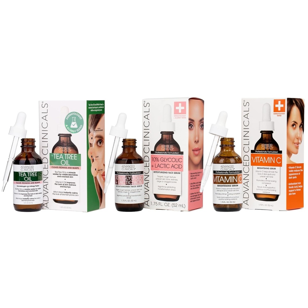 image:imageAdvanced Clinicals Rosehip Oil For Face With Vitamin E Botanicals Helps Improve Look Of Dark Spots Wrinkles Fine Lines amp Uneven Looking Skin Tone Moisturizing Skin Care Face Serum 18 Fl OzTea Tree Vitamin C 10 Glycolic Set