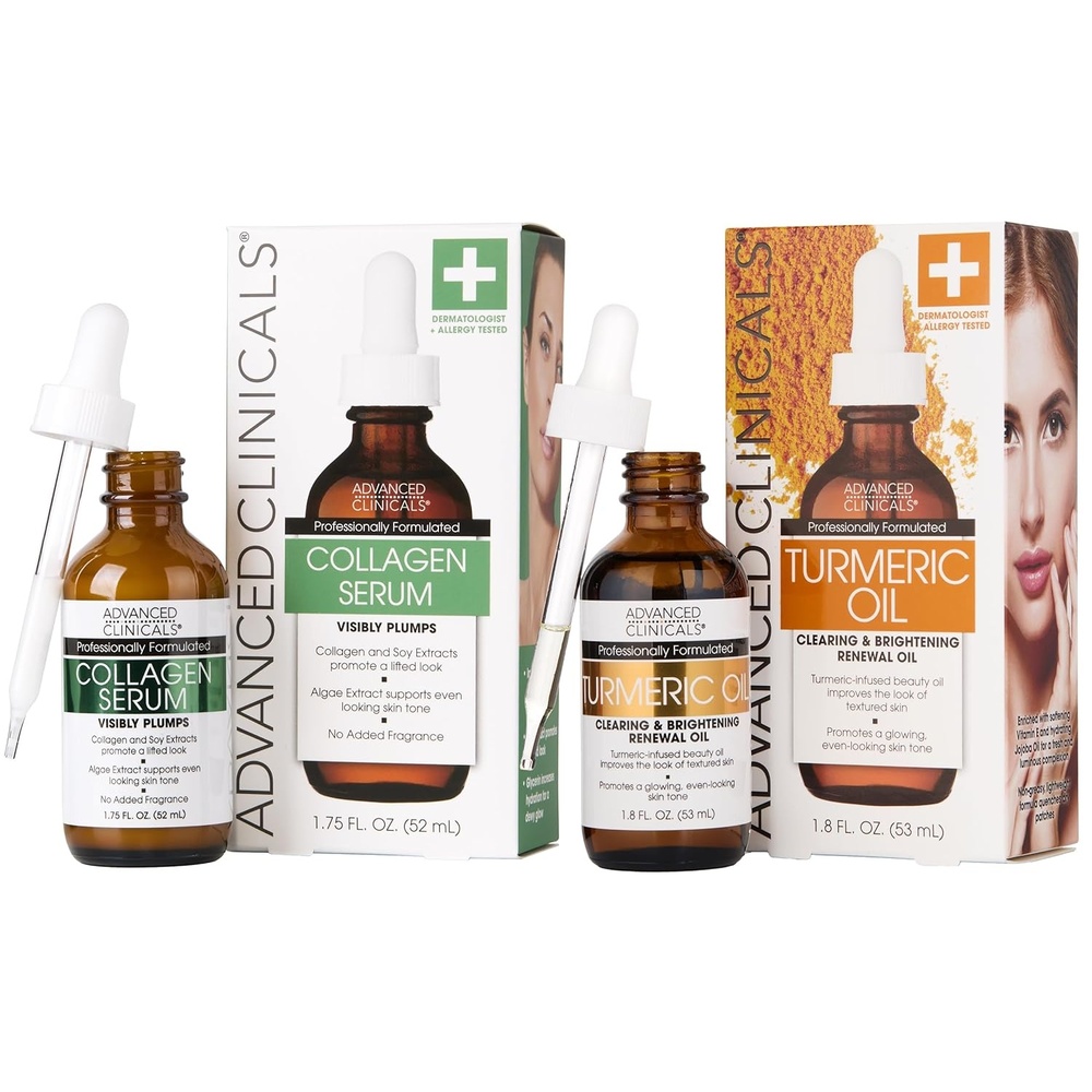 image:imageAdvanced Clinicals Rosehip Oil For Face With Vitamin E Botanicals Helps Improve Look Of Dark Spots Wrinkles Fine Lines amp Uneven Looking Skin Tone Moisturizing Skin Care Face Serum 18 Fl OzCollagen Turmeric Oil Serum Set