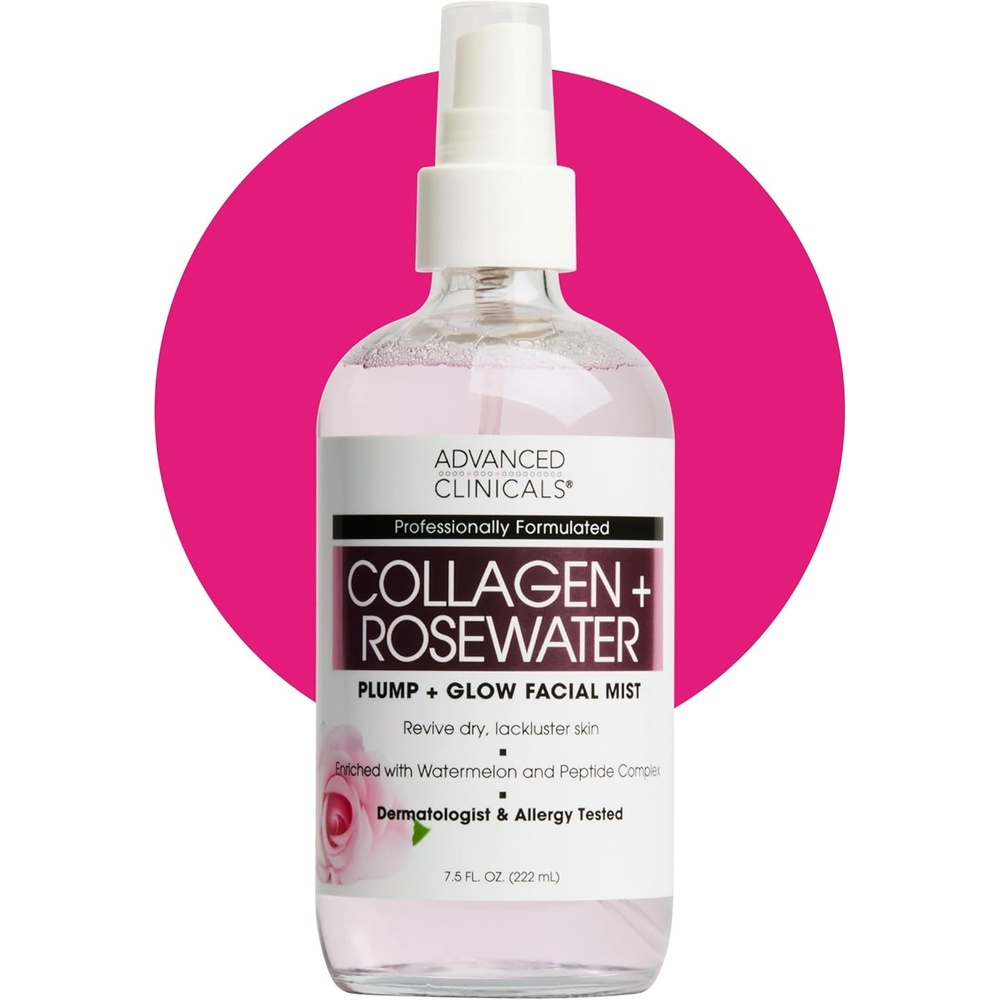 image:imageAdvanced Clinicals Vitamin C Glow Facial Mist Toner For Face W Rosewater Ferulic Acid amp Peptides Vitamin C Antioxidant Moisturizer Face Mist Provides Instant Skin Hydration NonGreasy 8 Fl OzCollagen Rosewater Mist